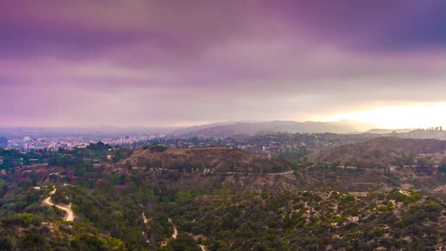 cloudy day los angeles observatory view point panorama 4k time lapse usa
