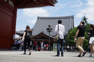 Famous Senso-Ji, Japanese temple (Shinto Shrine) in Asakusa, Tokyo with its typical pagoda and all typical oriental architectural particularities 