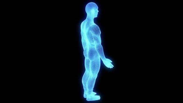 Male Human 3D Wireframe Hologram in Motion. Nice 3D Rendering

