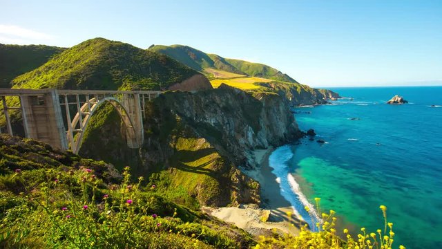 summer california big sur bridge bay pacific ocean mountain panorama 4k time lapse usa
