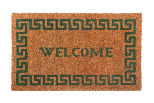 Photo of a welcome door mat isolated on a white background