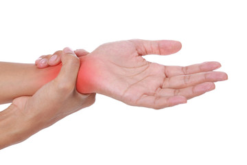 Wrist pain.Female holding hand to spot of wrist pain