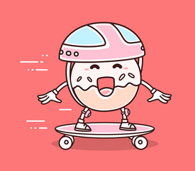 Vector illustration of bright color smile donut in helmet riding