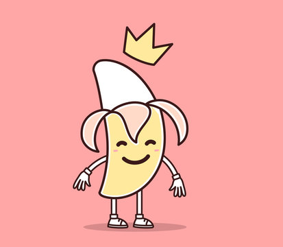 Vector illustration of yellow color smile banana with crown on p