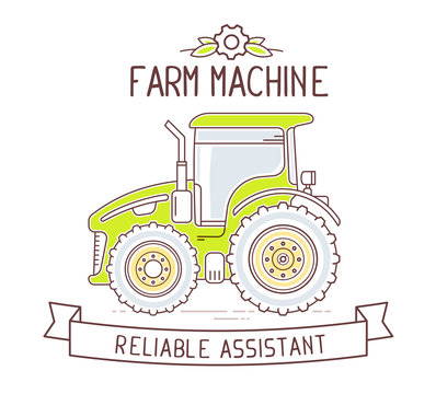 Vector illustration of color gray and green  farm machine and ri