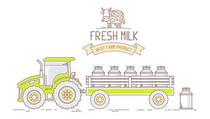 Agribusiness. Vector illustration of farm tractor with cart with