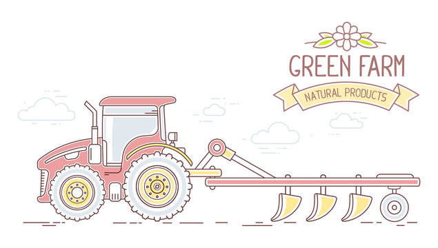 Agribusiness. Vector illustration of farm tractor with plow isol