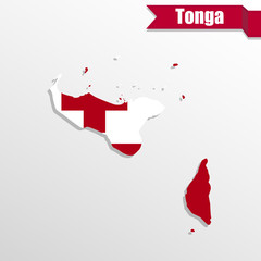 Tonga map with flag inside and ribbon