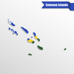Fototapeta premium Solomon Islands map with flag inside and ribbon
