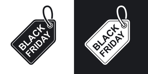 Vector black friday sales tag icon. Two-tone version on black and white background