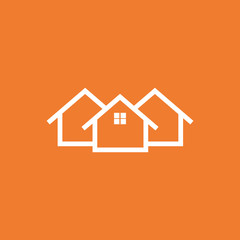 Home icon. House flat vector illustration on orange background