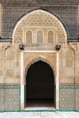 Fototapeta na wymiar Detail of a door in the Madrasa Bou Inania, in Fez, Morocco