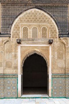 Detail of a door in the Madrasa Bou Inania, in Fez, Morocco