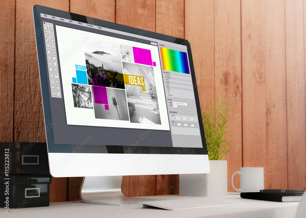 Fototapete modern workspace with computer design layout