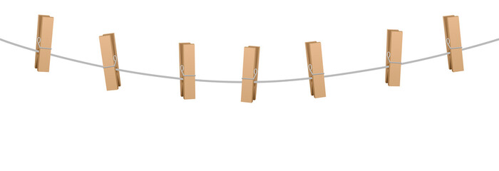 Clothes pins on a clothes line rope holding nothing.