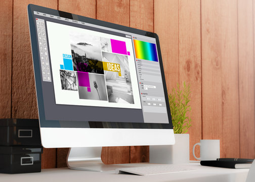 modern workspace with computer design layout