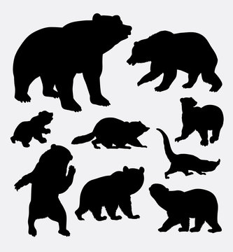 Bear and raccoon wild animal silhouette. Good use for symbol, logo, web icon, sticker design, mascot, game element, or any design you want.