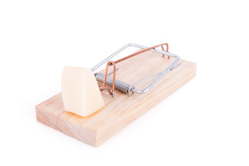 Wooden mousetrap with a cheese