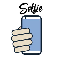 Phone icon with hand and lettering text 