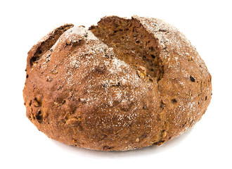 Multigrain bread from wheat flour on a white background.