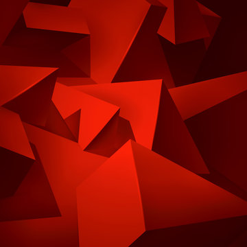 Geometric shapes red background, a lot of abstract objects, volume triangles and cubes, vector design wallpaper