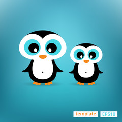 Cute penguins family Mother and Child Illustration standing at clear background.