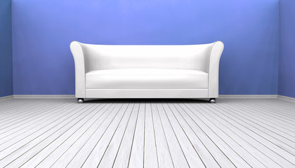 3D white timber floor and sofa