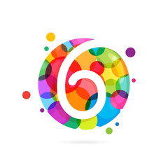 Number six logo with rainbow dots.