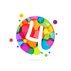 Number four logo with rainbow dots.