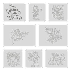set of monochrome icons with symbols from Aztec codices for your design