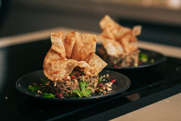 Plate of traditional Arabic salad tabbouleh