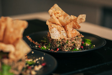 Plate of traditional Arabic salad tabbouleh