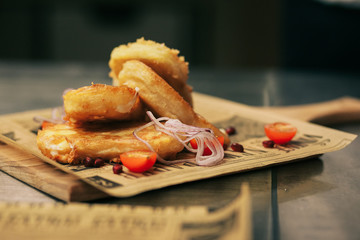 Cheese Suluguni, Dutch on a white plate