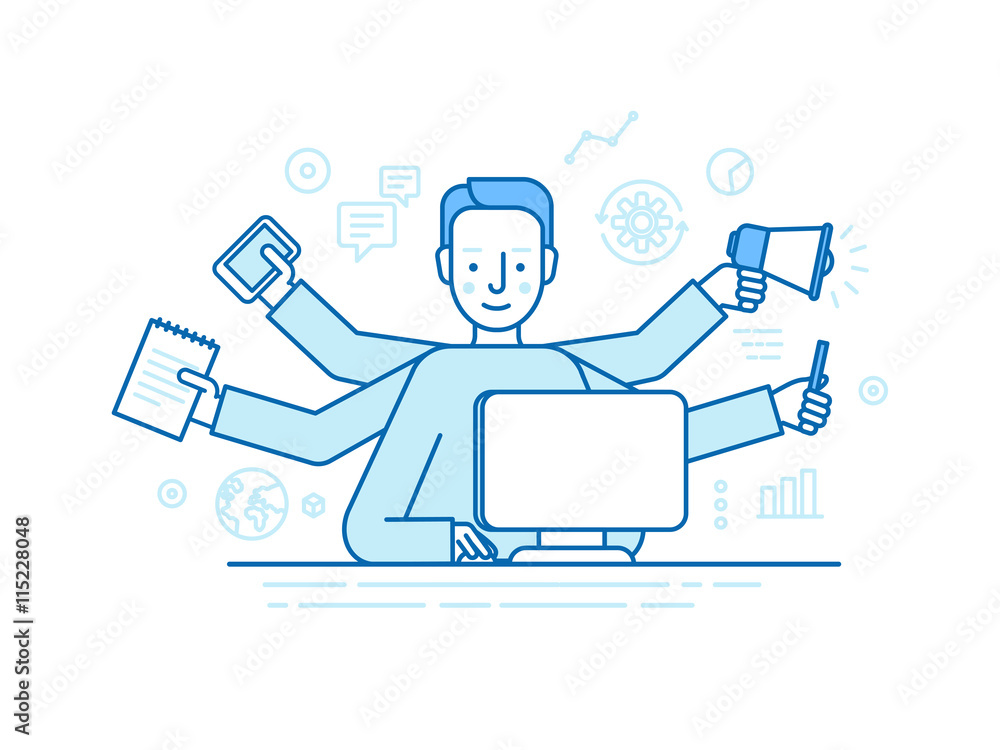 Poster vector self employment concept in trendy flat linear style - mul