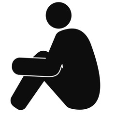 膝を抱える人のイラスト　左向き　黒