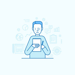 Vector illustration in trendy flat linear style - male character