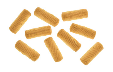 Vanilla cookie bars on a white background.