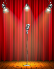 Vintage Microphone On Illuminated Stage