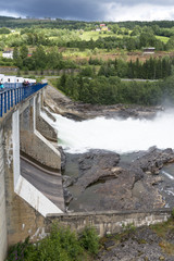 Obraz premium A small dam and power plant in Oyer, Norway.