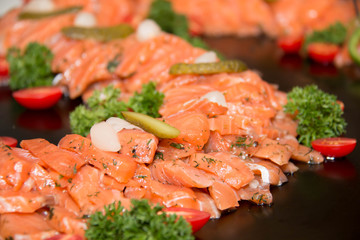 Closeup on slice of smoked salmon