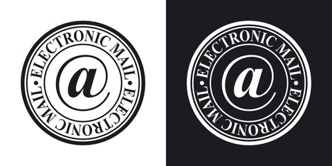 Electronic mail stamp icon, vector.  Two-tone version on black and white background