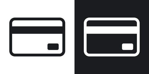Credit card icon, vector.  Two-tone version on black and white background