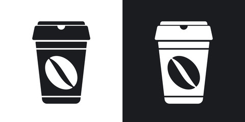 Coffee cup icon, vector.  Two-tone version on black and white background
