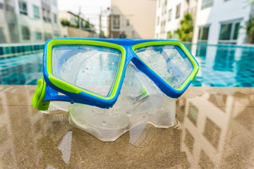 Snorkeling Mask on Dock After a Dive at pool