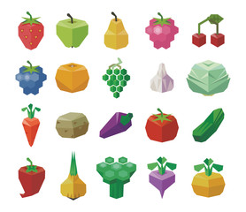 Fruits and vegetables colorful icons set. Flat design.