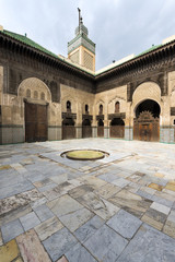 View of the courtyard in the Madrasa Bou Inania, in Fez, Morocco