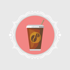 Disposable coffee cup icon in vintage frame.  