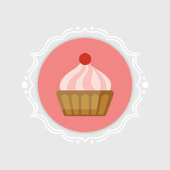 Vector cupcakes icon in vintage frame.  