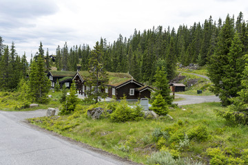 Fototapeta na wymiar Typical Norwegian houses near Lillehammer in Norway.
