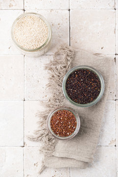 Three glasses of different quinoa